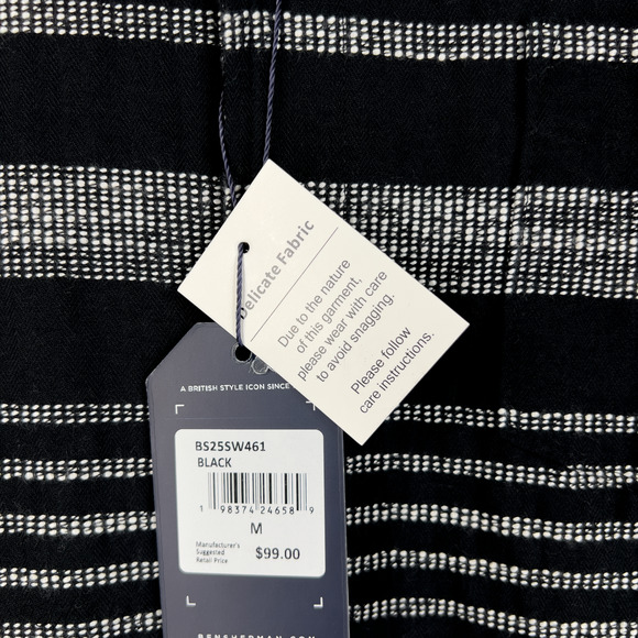 Ben Sherman Striped Polo Black Vacation Relaxed Tee Men's Medium NWT $99 - Picture 3 of 5